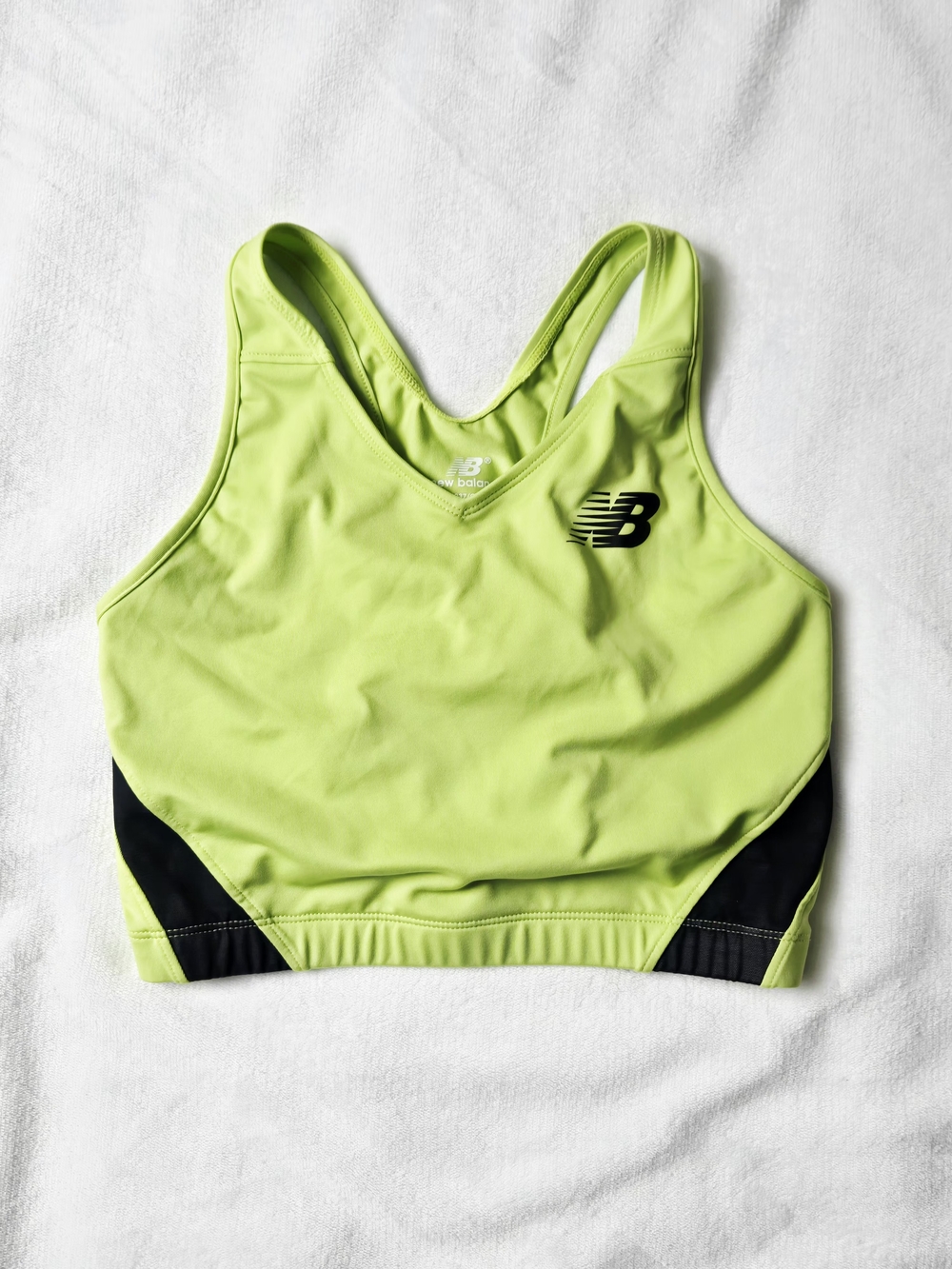 New Balance Neon Lime Green Cropped Sports Bra Tank Top - Black Trim - Size M